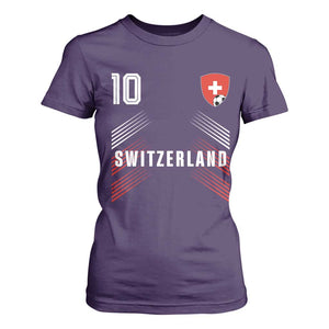Switzerland Soccer Sports Graphic Number 10 Jersey Style T Shirt For Women Proud Swiss Football Fans Game Day Pride TS02 Purple Print Your Wear