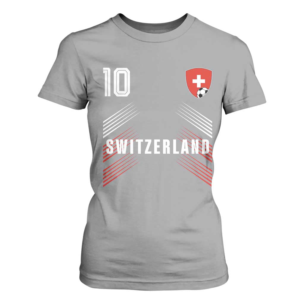 Switzerland Soccer Sports Graphic Number 10 Jersey Style T Shirt For Women Proud Swiss Football Fans Game Day Pride TS02 Sport Gray Print Your Wear