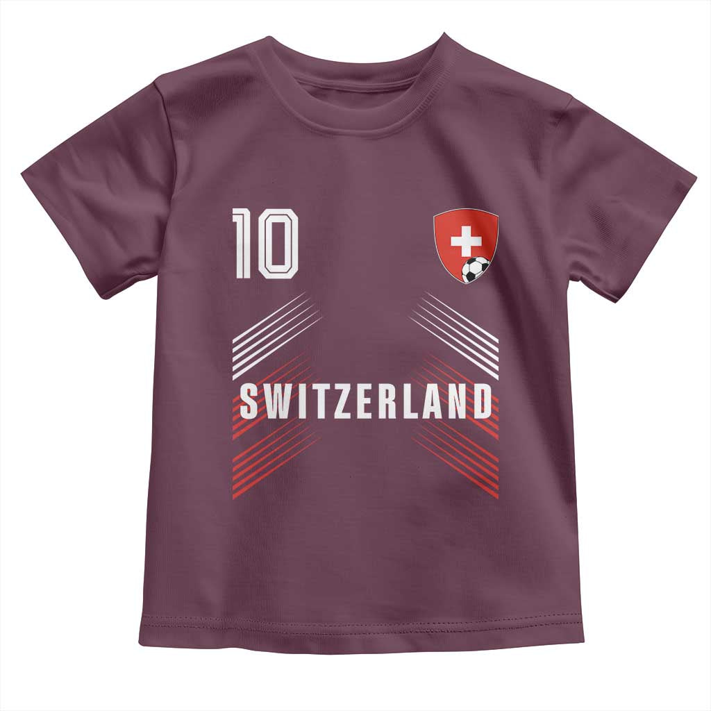 Switzerland Soccer Sports Graphic Number 10 Jersey Style Toddler T Shirt Proud Swiss Football Fans Game Day Pride TS02 Maroon Print Your Wear