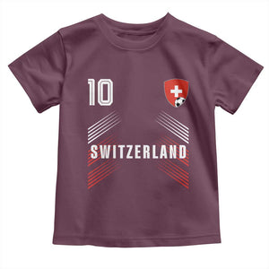 Switzerland Soccer Sports Graphic Number 10 Jersey Style Toddler T Shirt Proud Swiss Football Fans Game Day Pride TS02 Maroon Print Your Wear