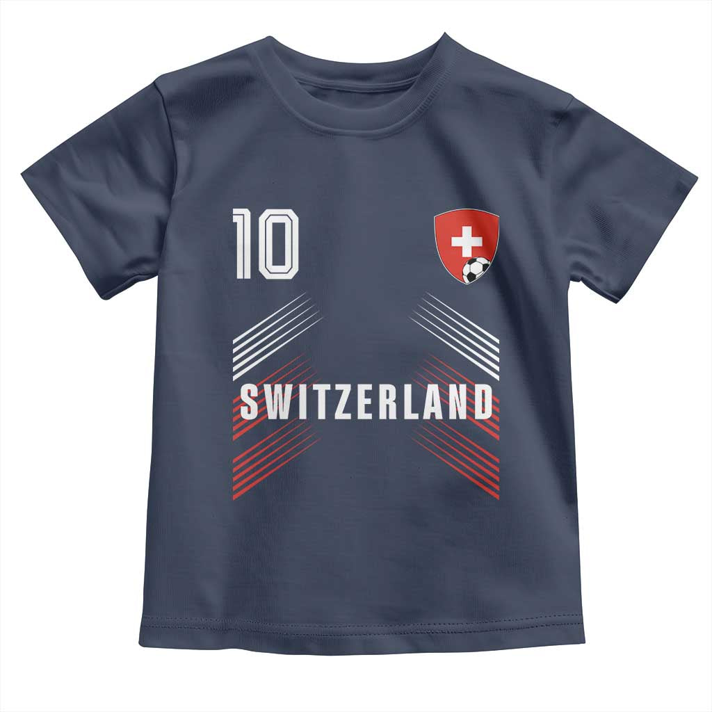 Switzerland Soccer Sports Graphic Number 10 Jersey Style Toddler T Shirt Proud Swiss Football Fans Game Day Pride TS02 Navy Print Your Wear