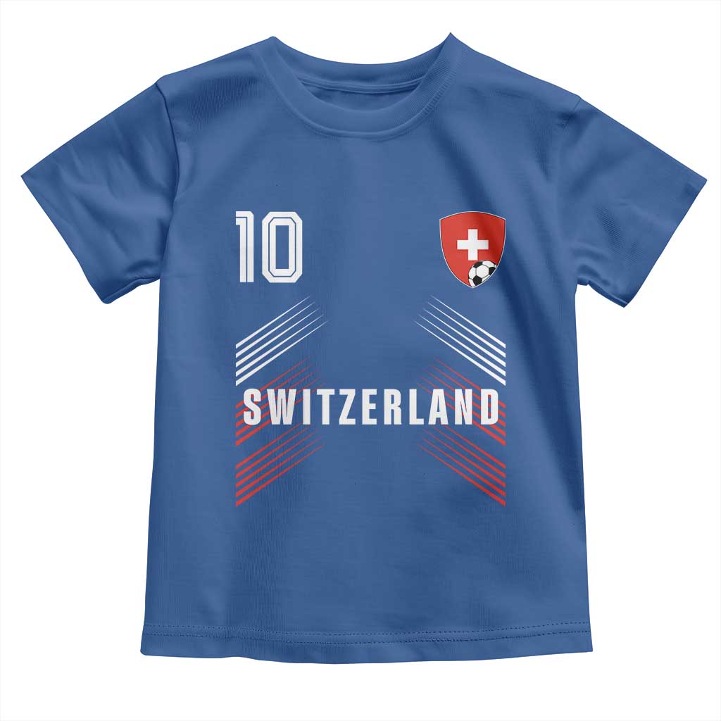 Switzerland Soccer Sports Graphic Number 10 Jersey Style Toddler T Shirt Proud Swiss Football Fans Game Day Pride TS02 Royal Blue Print Your Wear