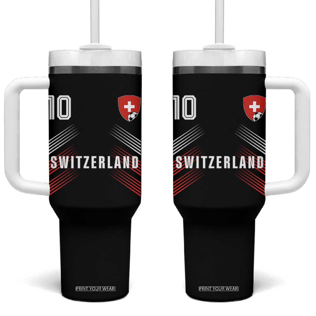Switzerland Soccer Sports Graphic Number 10 Jersey Style Tumbler With Handle Proud Swiss Football Fans Game Day Pride TS02 One Size: 40 oz Black Print Your Wear