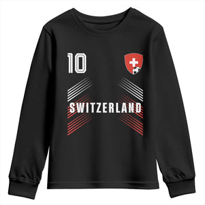 Switzerland Soccer Sports Graphic Number 10 Jersey Style Youth Sweatshirt Proud Swiss Football Fans Game Day Pride TS02 Black Print Your Wear