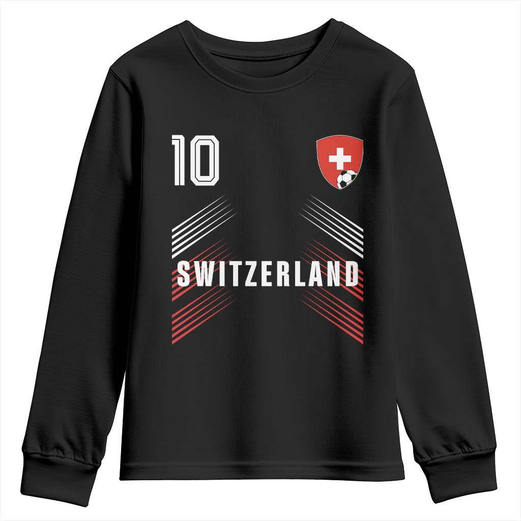 Switzerland Soccer Sports Graphic Number 10 Jersey Style Youth Sweatshirt Proud Swiss Football Fans Game Day Pride TS02 Black Print Your Wear
