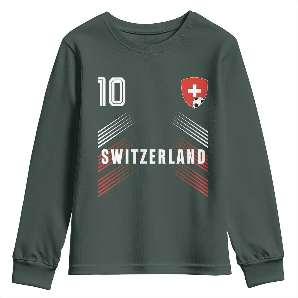 Switzerland Soccer Sports Graphic Number 10 Jersey Style Youth Sweatshirt Proud Swiss Football Fans Game Day Pride TS02 Dark Forest Green Print Your Wear