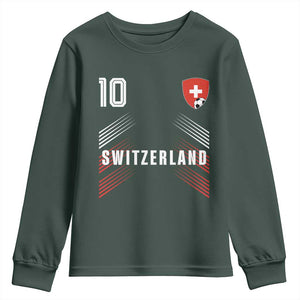 Switzerland Soccer Sports Graphic Number 10 Jersey Style Youth Sweatshirt Proud Swiss Football Fans Game Day Pride TS02 Dark Forest Green Print Your Wear
