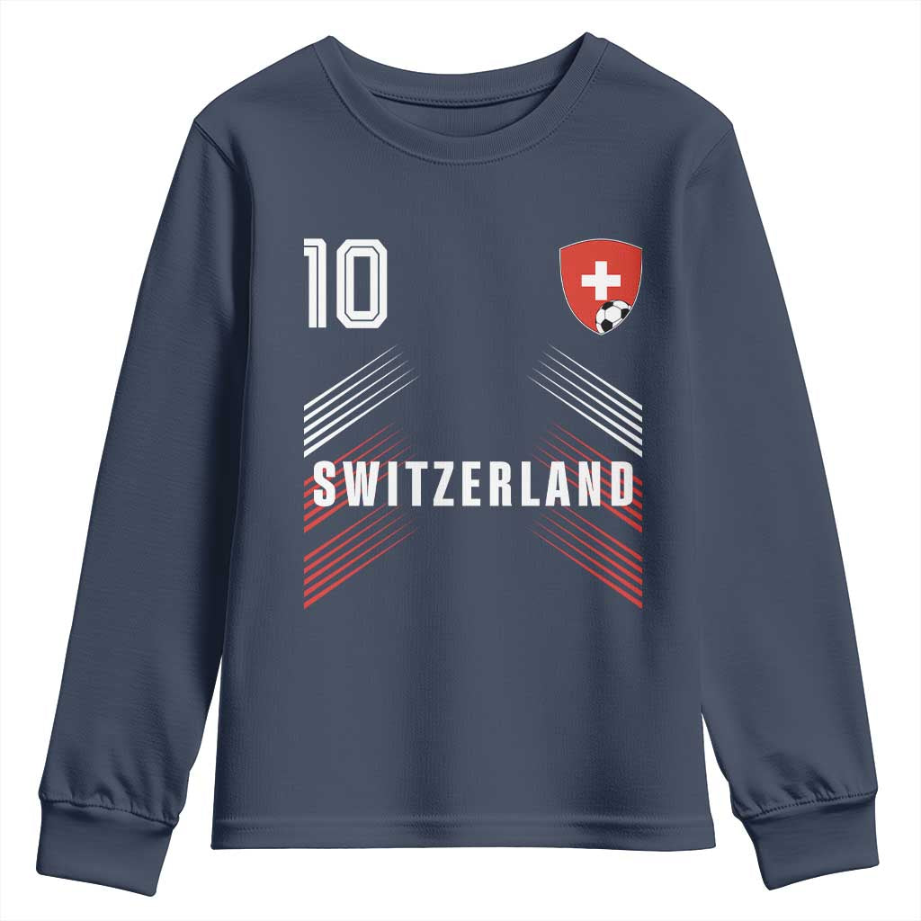 Switzerland Soccer Sports Graphic Number 10 Jersey Style Youth Sweatshirt Proud Swiss Football Fans Game Day Pride TS02 Navy Print Your Wear