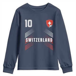 Switzerland Soccer Sports Graphic Number 10 Jersey Style Youth Sweatshirt Proud Swiss Football Fans Game Day Pride TS02 Navy Print Your Wear