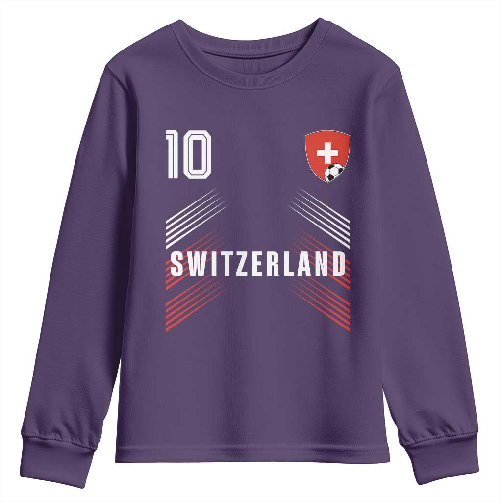 Switzerland Soccer Sports Graphic Number 10 Jersey Style Youth Sweatshirt Proud Swiss Football Fans Game Day Pride TS02 Purple Print Your Wear