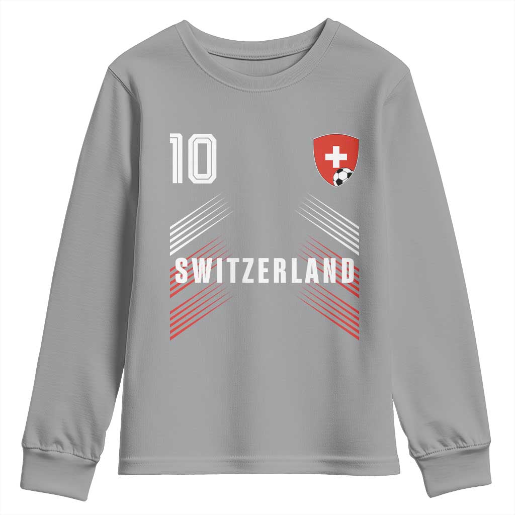 Switzerland Soccer Sports Graphic Number 10 Jersey Style Youth Sweatshirt Proud Swiss Football Fans Game Day Pride TS02 Sport Gray Print Your Wear