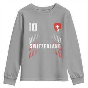 Switzerland Soccer Sports Graphic Number 10 Jersey Style Youth Sweatshirt Proud Swiss Football Fans Game Day Pride TS02 Sport Gray Print Your Wear