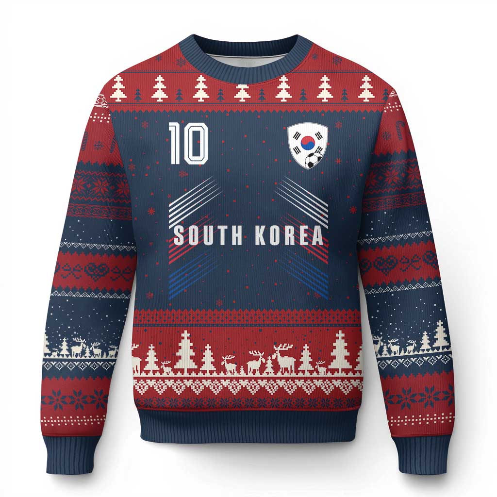 South Korea Soccer Sports Graphic Number 10 Jersey Style Ugly Christmas Sweater Proud Korean Football Fans Game Day Pride TS02 Navy Red Print Your Wear