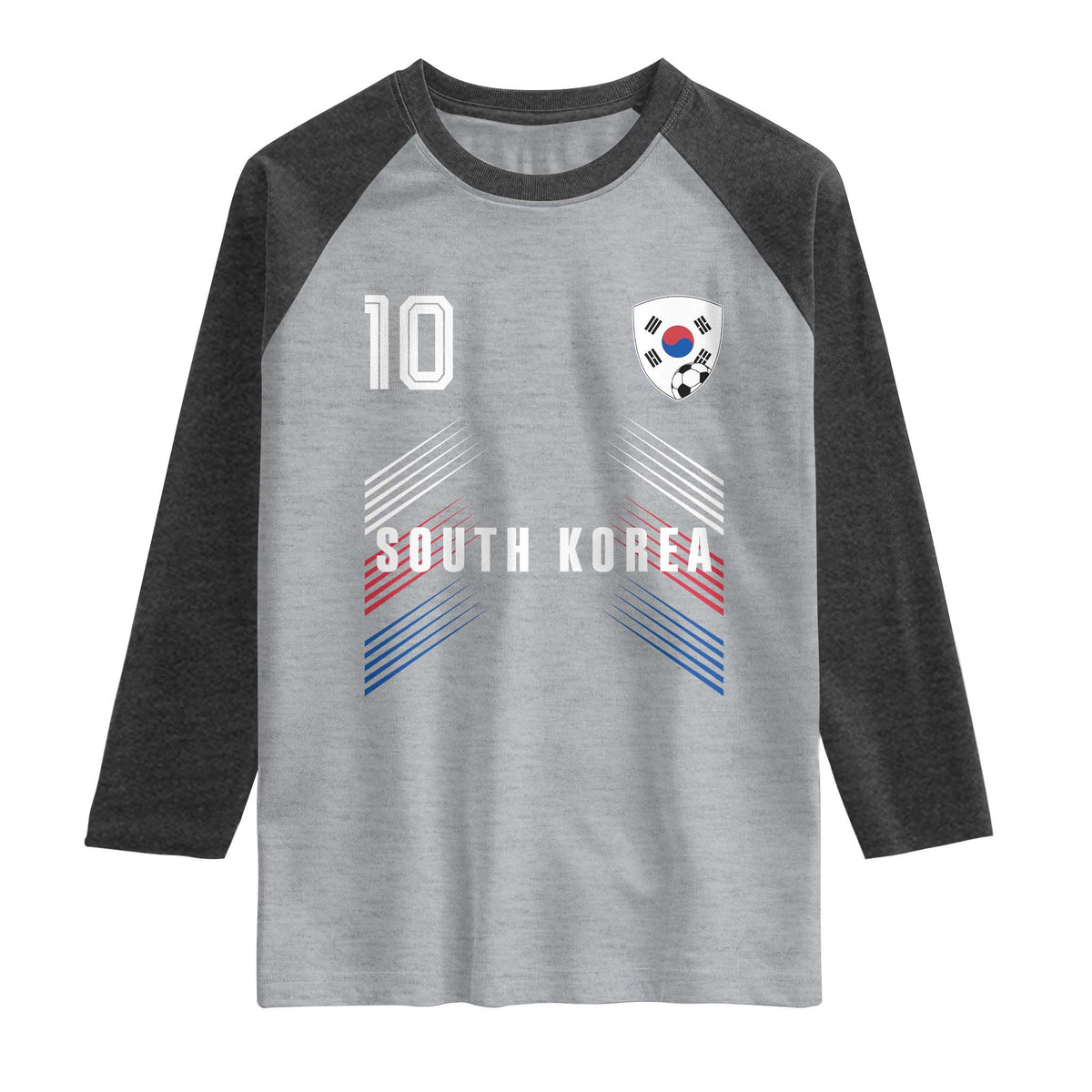 South Korea Soccer Sports Graphic Number 10 Jersey Style Raglan Shirt Proud Korean Football Fans Game Day Pride TS02 Heather Gray Heather Charcoal Print Your Wear