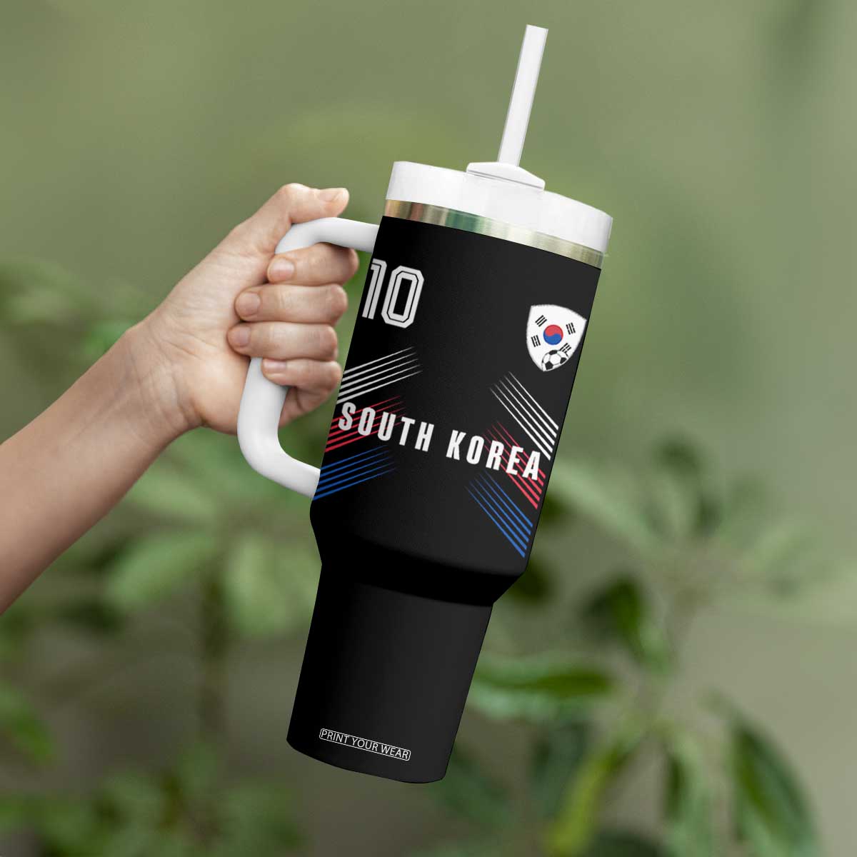 South Korea Soccer Sports Graphic Number 10 Jersey Style Tumbler With Handle Proud Korean Football Fans Game Day Pride TS02 Print Your Wear