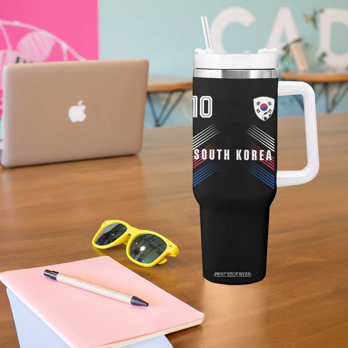 South Korea Soccer Sports Graphic Number 10 Jersey Style Tumbler With Handle Proud Korean Football Fans Game Day Pride TS02 Print Your Wear