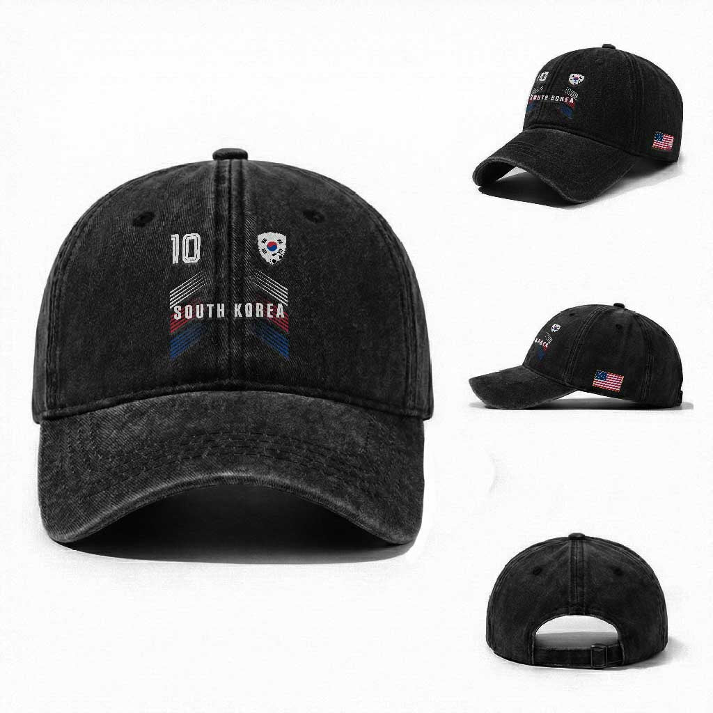 South Korea Soccer Sports Graphic Number 10 Jersey Style Washed Cotton Baseball Cap Proud Korean Football Fans Game Day Pride TS02 Washed Cap Universal Fit Black Print Your Wear
