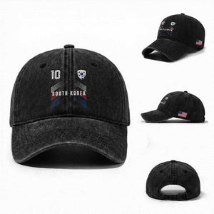 South Korea Soccer Sports Graphic Number 10 Jersey Style Washed Cotton Baseball Cap Proud Korean Football Fans Game Day Pride TS02 Washed Cap Universal Fit Black Print Your Wear