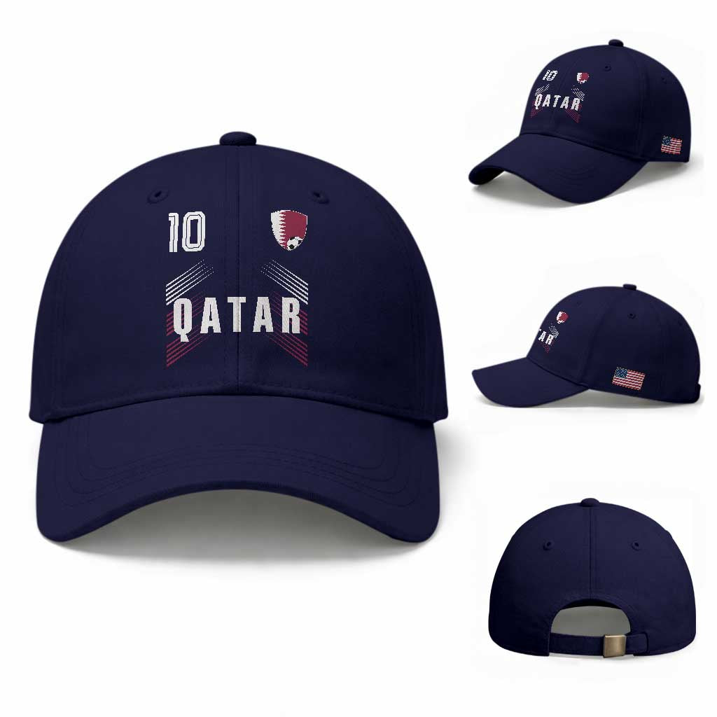 Qatar Soccer Sports Graphic Number 10 Jersey Style Baseball Cap Proud Qatari Football Fans Game Day Pride TS02 Baseball Cap Universal Fit Dark Blue Print Your Wear