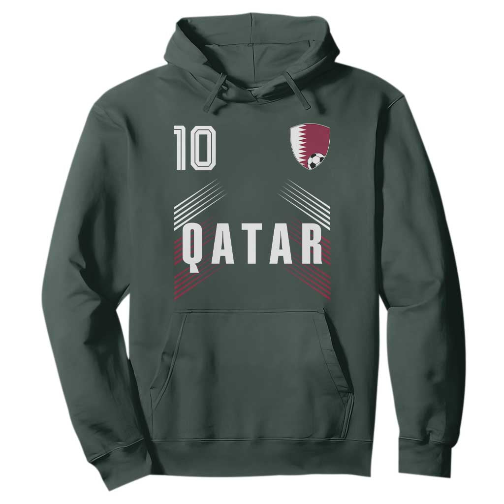 Qatar Soccer Sports Graphic Number 10 Jersey Style Hoodie Proud Qatari Football Fans Game Day Pride TS02 Dark Forest Green Print Your Wear