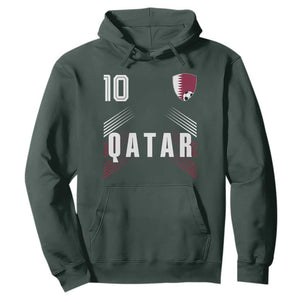 Qatar Soccer Sports Graphic Number 10 Jersey Style Hoodie Proud Qatari Football Fans Game Day Pride TS02 Dark Forest Green Print Your Wear
