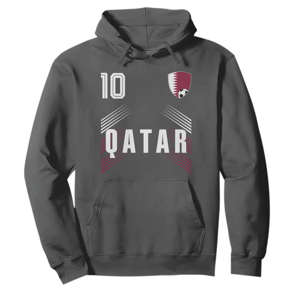 Qatar Soccer Sports Graphic Number 10 Jersey Style Hoodie Proud Qatari Football Fans Game Day Pride TS02 Dark Heather Print Your Wear