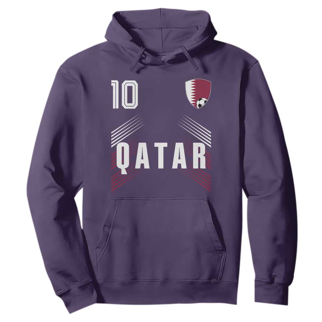 Qatar Soccer Sports Graphic Number 10 Jersey Style Hoodie Proud Qatari Football Fans Game Day Pride TS02 Purple Print Your Wear