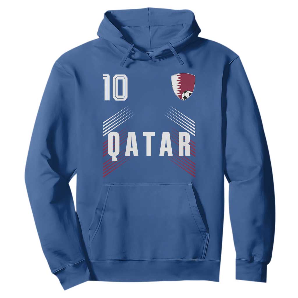Qatar Soccer Sports Graphic Number 10 Jersey Style Hoodie Proud Qatari Football Fans Game Day Pride TS02 Royal Blue Print Your Wear