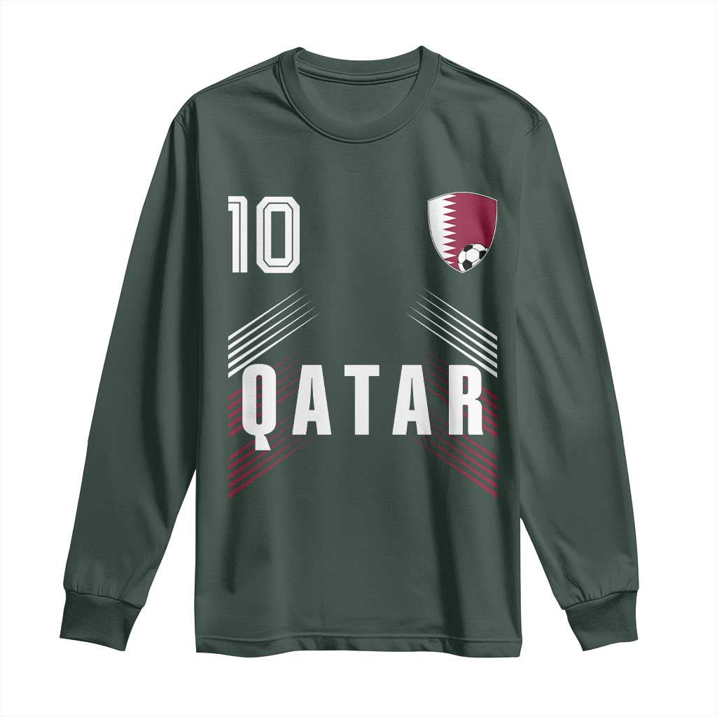 Qatar Soccer Sports Graphic Number 10 Jersey Style Long Sleeve Shirt Proud Qatari Football Fans Game Day Pride TS02 Dark Forest Green Print Your Wear
