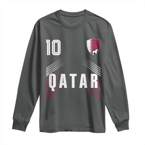 Qatar Soccer Sports Graphic Number 10 Jersey Style Long Sleeve Shirt Proud Qatari Football Fans Game Day Pride TS02 Dark Heather Print Your Wear