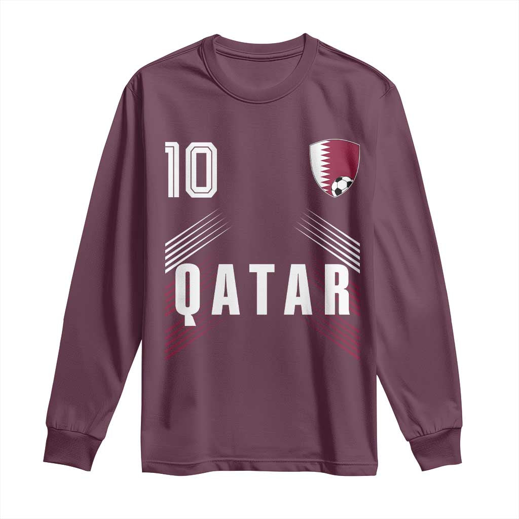 Qatar Soccer Sports Graphic Number 10 Jersey Style Long Sleeve Shirt Proud Qatari Football Fans Game Day Pride TS02 Maroon Print Your Wear
