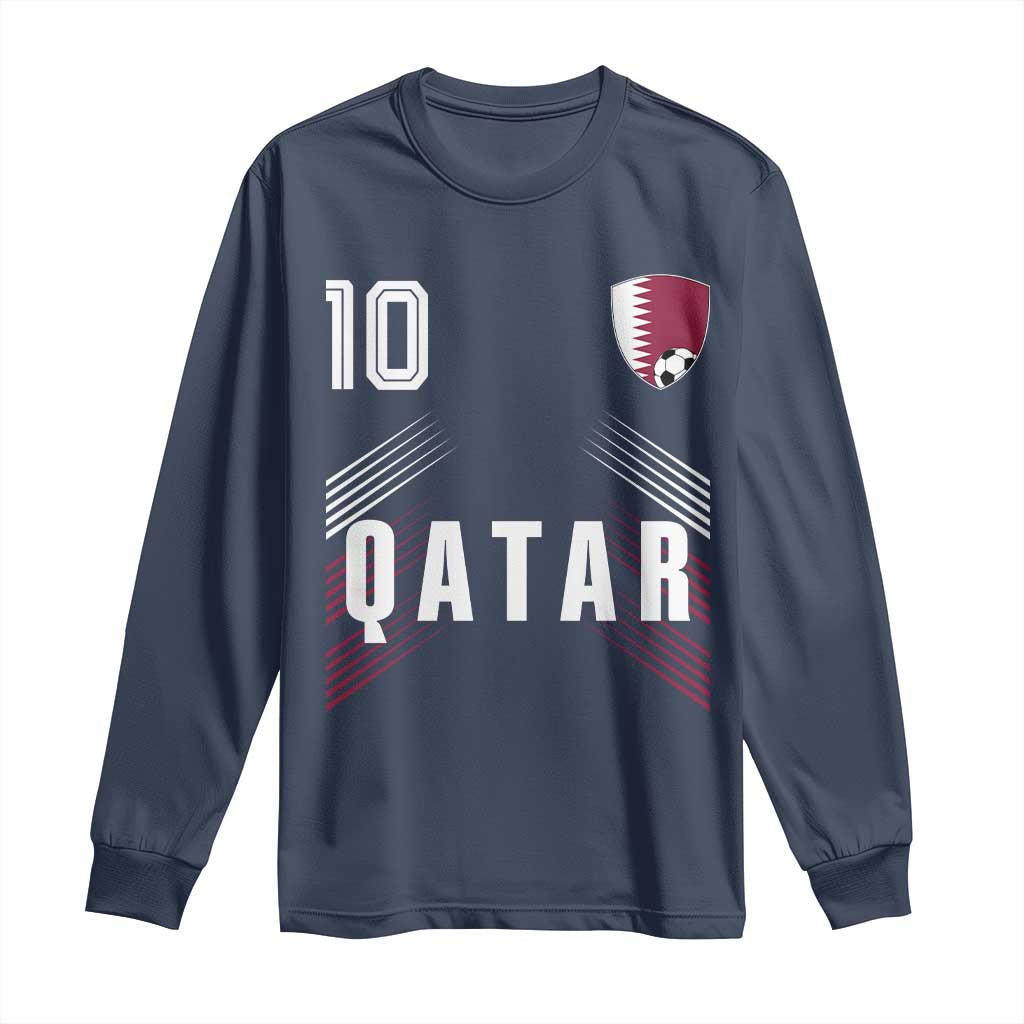 Qatar Soccer Sports Graphic Number 10 Jersey Style Long Sleeve Shirt Proud Qatari Football Fans Game Day Pride TS02 Navy Print Your Wear