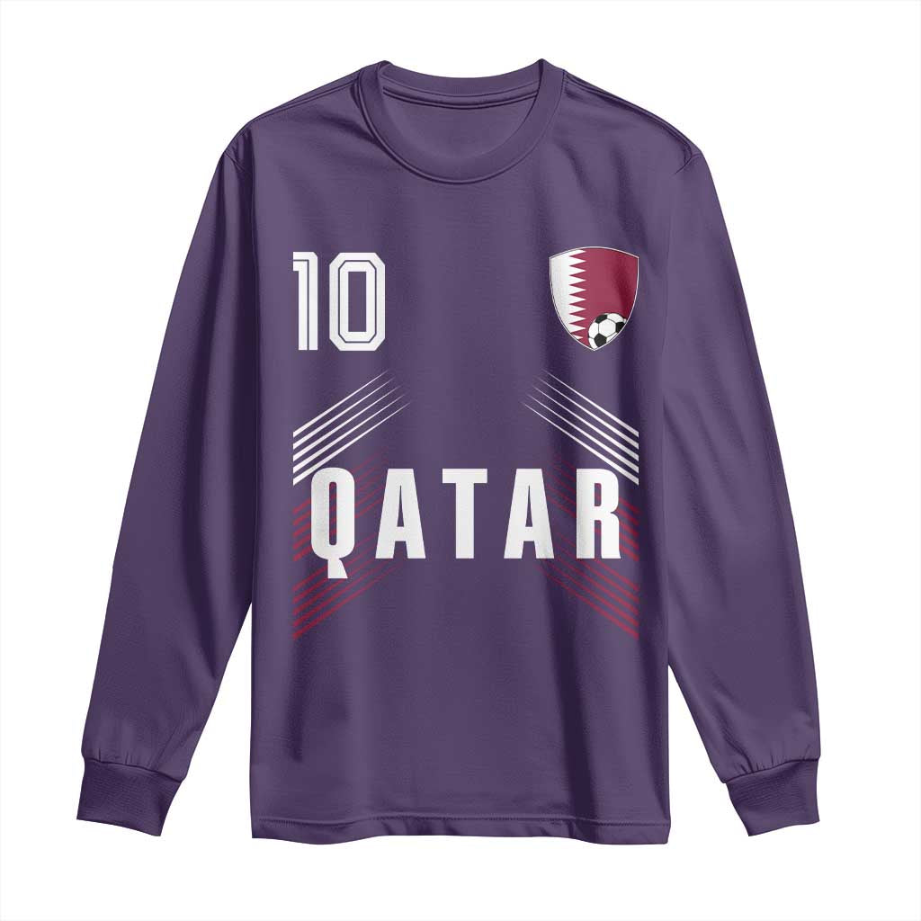 Qatar Soccer Sports Graphic Number 10 Jersey Style Long Sleeve Shirt Proud Qatari Football Fans Game Day Pride TS02 Purple Print Your Wear