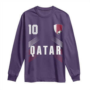 Qatar Soccer Sports Graphic Number 10 Jersey Style Long Sleeve Shirt Proud Qatari Football Fans Game Day Pride TS02 Purple Print Your Wear