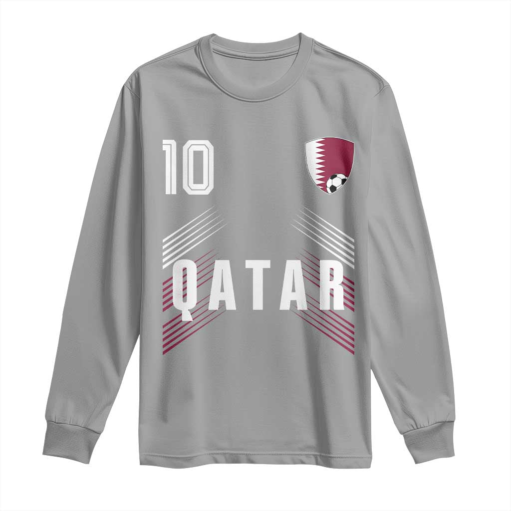 Qatar Soccer Sports Graphic Number 10 Jersey Style Long Sleeve Shirt Proud Qatari Football Fans Game Day Pride TS02 Sport Gray Print Your Wear