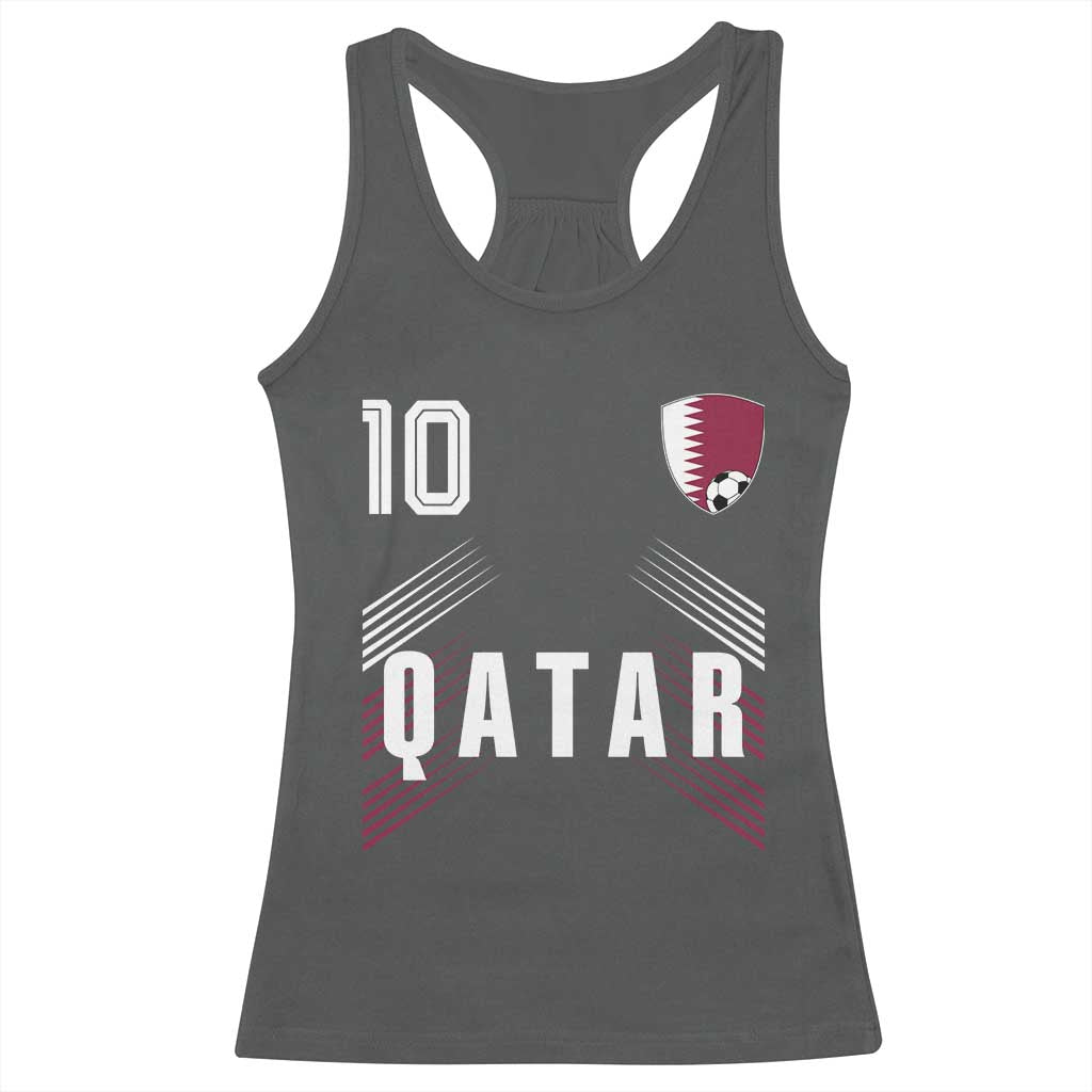 Qatar Soccer Sports Graphic Number 10 Jersey Style Racerback Tank Top Proud Qatari Football Fans Game Day Pride TS02 Dark Heather Print Your Wear