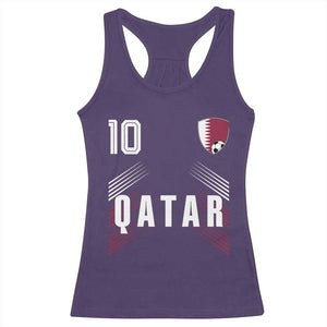 Qatar Soccer Sports Graphic Number 10 Jersey Style Racerback Tank Top Proud Qatari Football Fans Game Day Pride TS02 Purple Print Your Wear