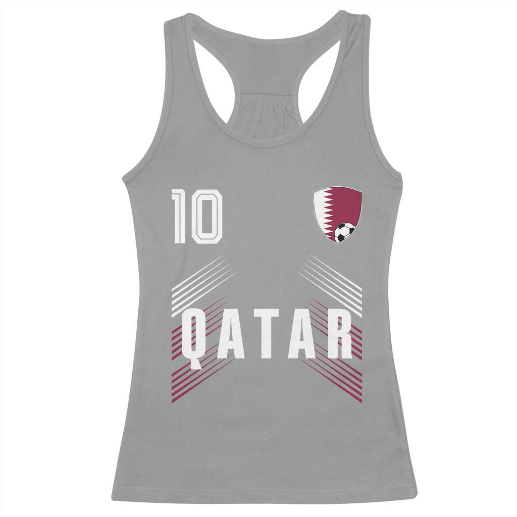 Qatar Soccer Sports Graphic Number 10 Jersey Style Racerback Tank Top Proud Qatari Football Fans Game Day Pride TS02 Sport Gray Print Your Wear