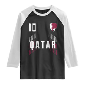 Qatar Soccer Sports Graphic Number 10 Jersey Style Raglan Shirt Proud Qatari Football Fans Game Day Pride TS02 Black White Print Your Wear