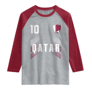 Qatar Soccer Sports Graphic Number 10 Jersey Style Raglan Shirt Proud Qatari Football Fans Game Day Pride TS02 Heather Gray Heather Red Print Your Wear