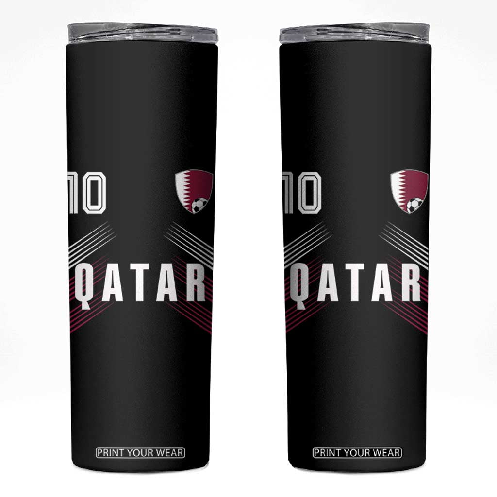 Qatar Soccer Sports Graphic Number 10 Jersey Style Skinny Tumbler Proud Qatari Football Fans Game Day Pride TS02 Black Print Your Wear
