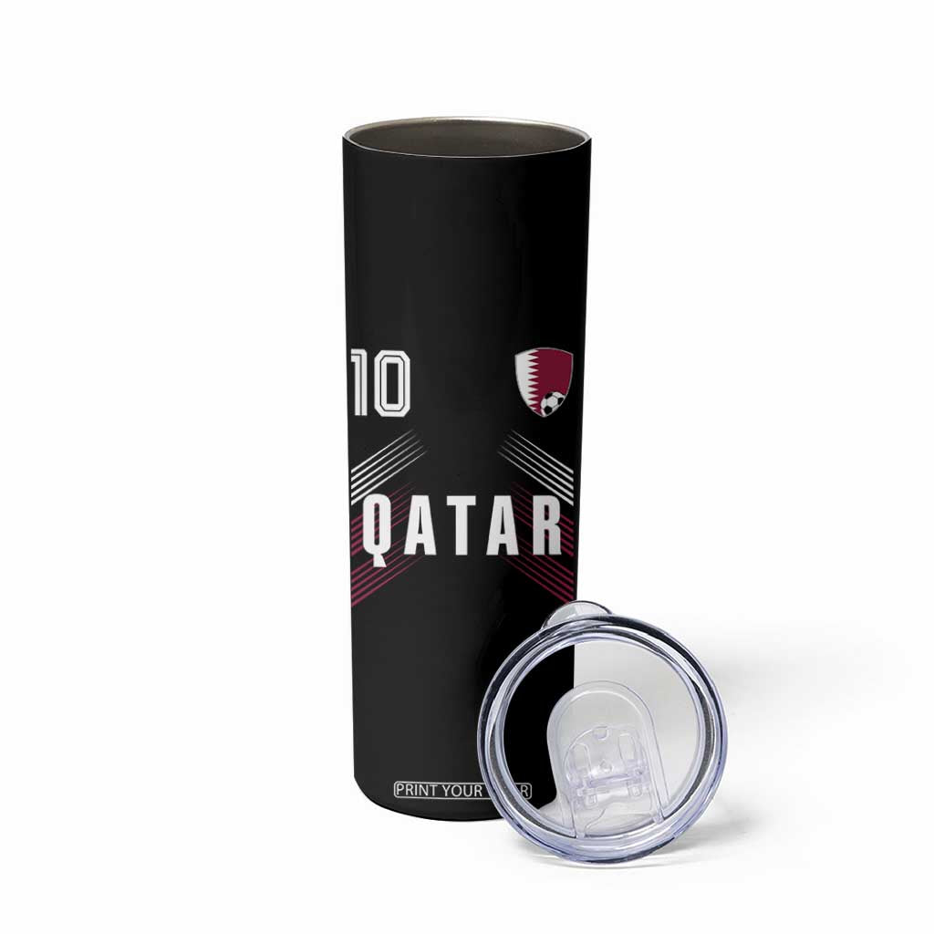 Qatar Soccer Sports Graphic Number 10 Jersey Style Skinny Tumbler Proud Qatari Football Fans Game Day Pride TS02 Print Your Wear