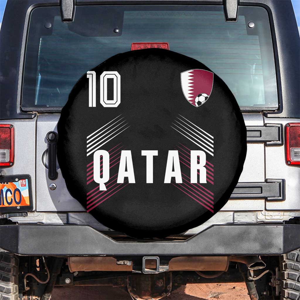 Qatar Soccer Sports Graphic Number 10 Jersey Style Spare Tire Cover Proud Qatari Football Fans Game Day Pride TS02 No hole Black Print Your Wear