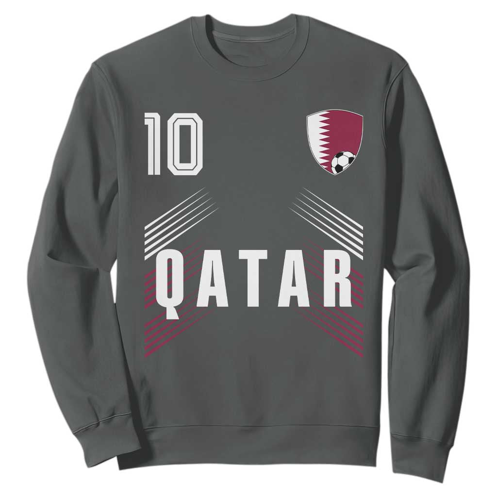 Qatar Soccer Sports Graphic Number 10 Jersey Style Sweatshirt Proud Qatari Football Fans Game Day Pride TS02 Dark Heather Print Your Wear