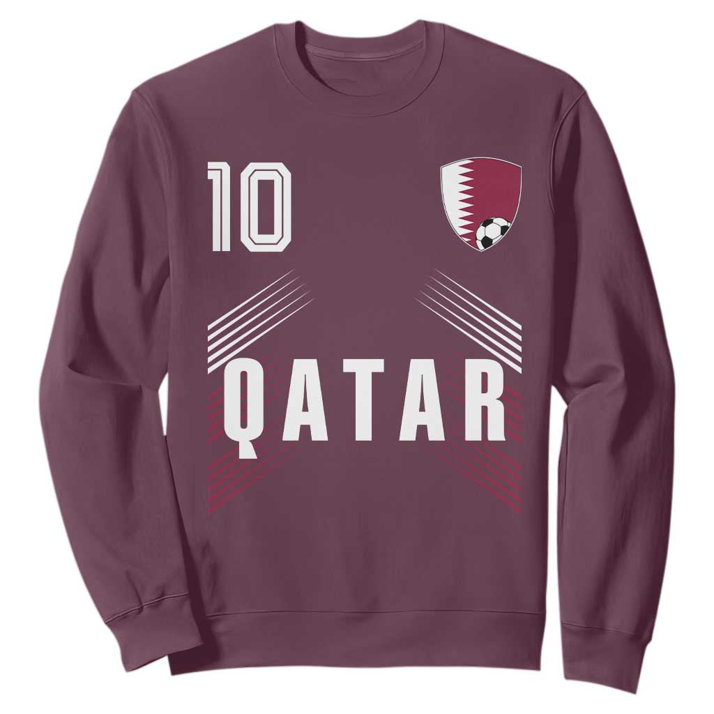 Qatar Soccer Sports Graphic Number 10 Jersey Style Sweatshirt Proud Qatari Football Fans Game Day Pride TS02 Maroon Print Your Wear