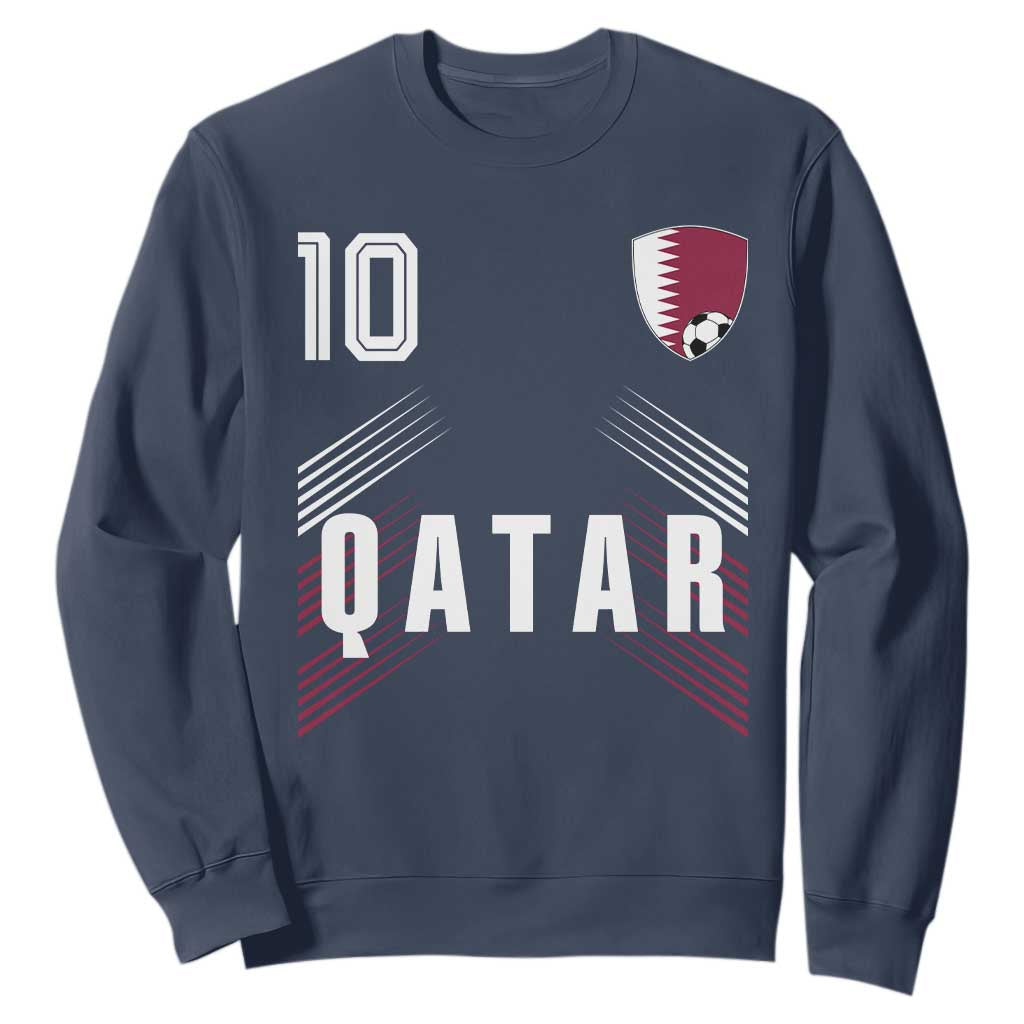 Qatar Soccer Sports Graphic Number 10 Jersey Style Sweatshirt Proud Qatari Football Fans Game Day Pride TS02 Navy Print Your Wear