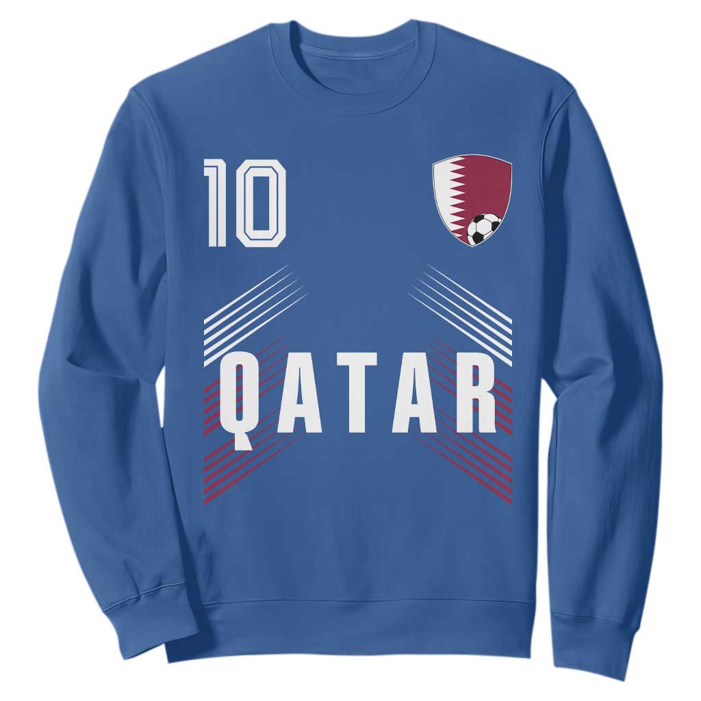 Qatar Soccer Sports Graphic Number 10 Jersey Style Sweatshirt Proud Qatari Football Fans Game Day Pride TS02 Royal Blue Print Your Wear