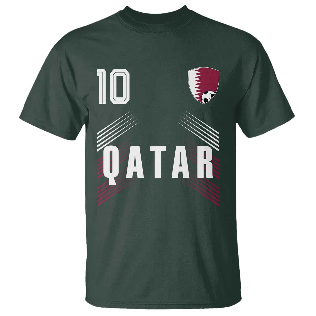 Qatar Soccer Sports Graphic Number 10 Jersey Style T Shirt Proud Qatari Football Fans Game Day Pride TS02 Dark Forest Green Print Your Wear
