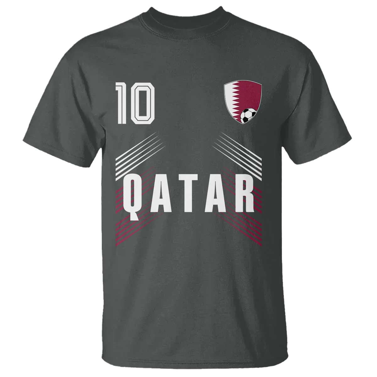 Qatar Soccer Sports Graphic Number 10 Jersey Style T Shirt Proud Qatari Football Fans Game Day Pride TS02 Dark Heather Print Your Wear