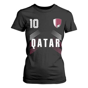 Qatar Soccer Sports Graphic Number 10 Jersey Style T Shirt For Women Proud Qatari Football Fans Game Day Pride TS02 Black Print Your Wear